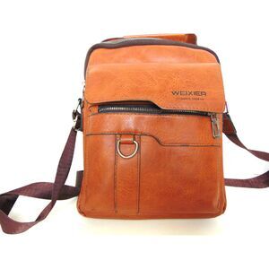 Wexler Brown Leather Cross Body Bag. 3 outside compartments and 2 inside.
